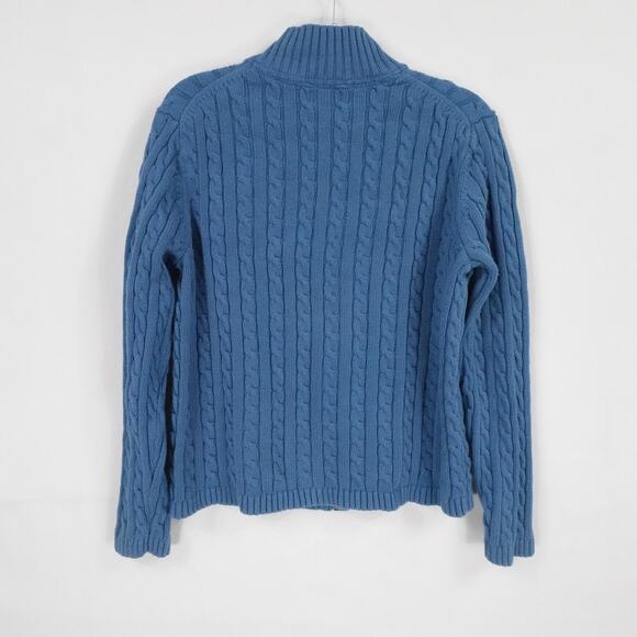 LL Bean Sweater Women Large Blue Cable Knit Full Zip Chunky Outdoors Casual Fall - Picture 2 of 15